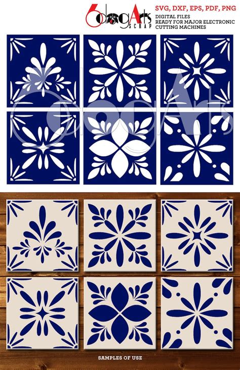 6 Mexican Talavera Tile Digital Stencil Templates Svg Dxf Cut Etsy
