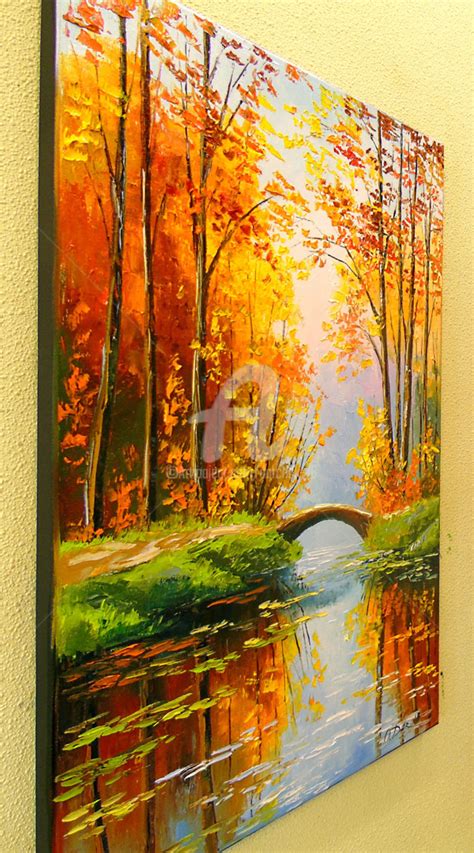 Bridge In The Autumn Forest Painting By Olha Artmajeur