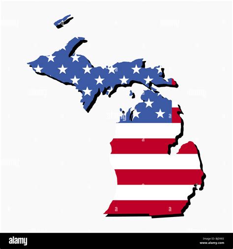 Map Of The State Of Michigan And American Flag Illustration Stock Photo
