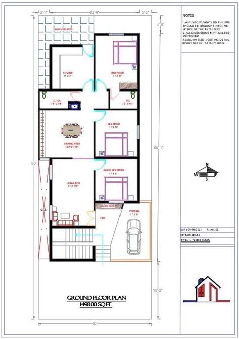 3 Bhk House Ground Floor Plan Drawing Dwg File Cadbull Images And