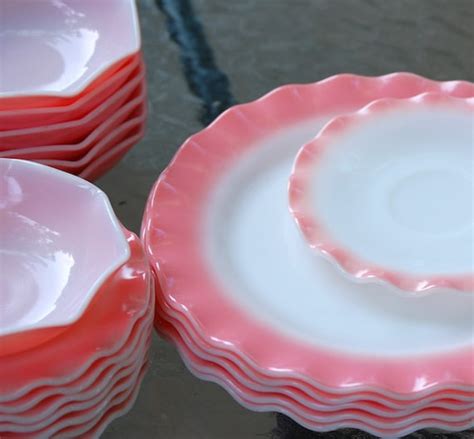 Vintage Hazel Atlas Dinnerware Pink Crinoline Piecrust Ruffle