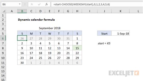 Dynamic Calendar Grid Excel Formula Exceljet