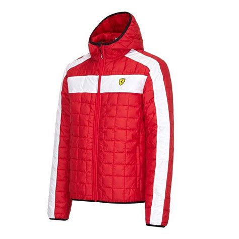 Ferrari Red Hooded Padded Packable Jacket With Ferrari Scudetto On