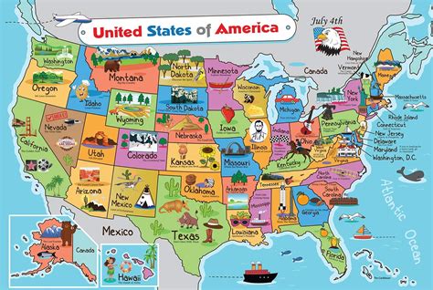 Kids United States Map Wall Poster 13 X 19 Us Map Premium Paper