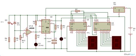 This circuit diagram is a simple digital revolution counter. People or Object counter Circuit diagram using IC 555 and IC 4026 - Gadgetronicx
