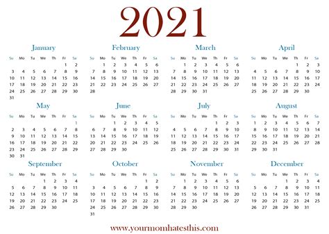 Free And Downloadable 2021 Calendar Templates