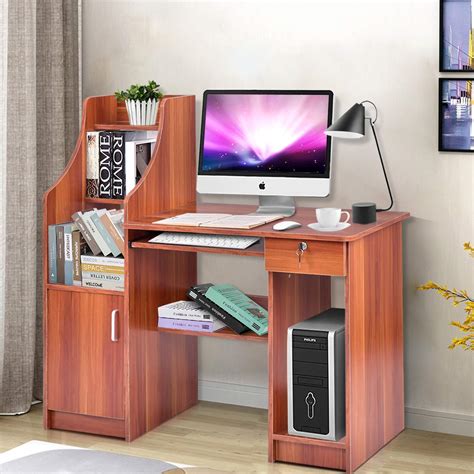 Tangkula Computer Desk With Storage Cabinet And Drawer Wood Frame Home