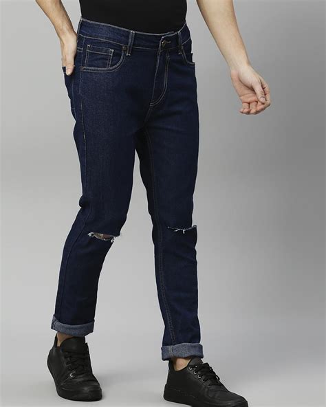 Buy Mens Blue Ripped Slim Fit Jeans For Men Blue Online At Bewakoof