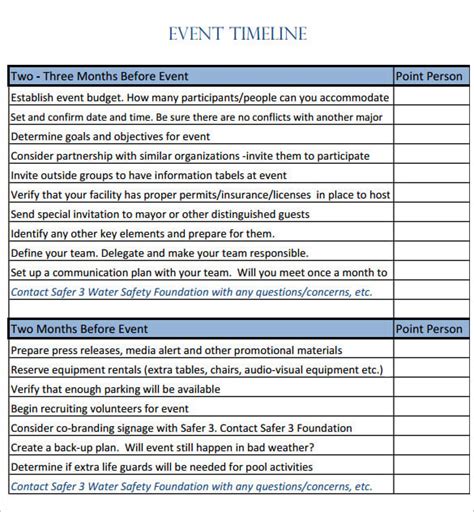 Event Timeline Template Free Word Templates
