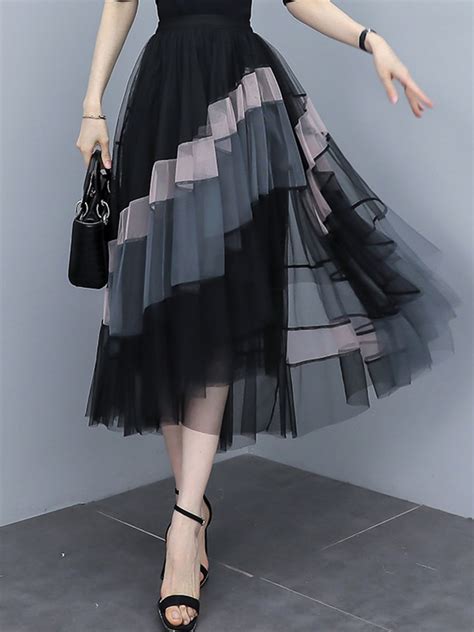 TIGENA Fashion Patchwork Tulle Long Skirt Women 2023 Spring Summer