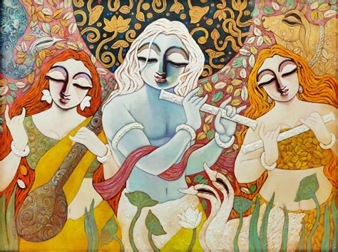 Divine Relationships By Subrata Ghosh Acrylic Painting