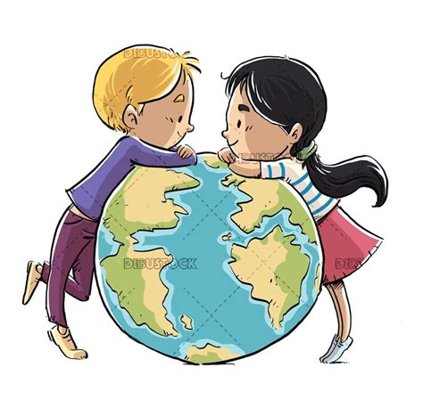 Niños Con El Planeta Tierra Ilustraciones De Cuentos Infantiles