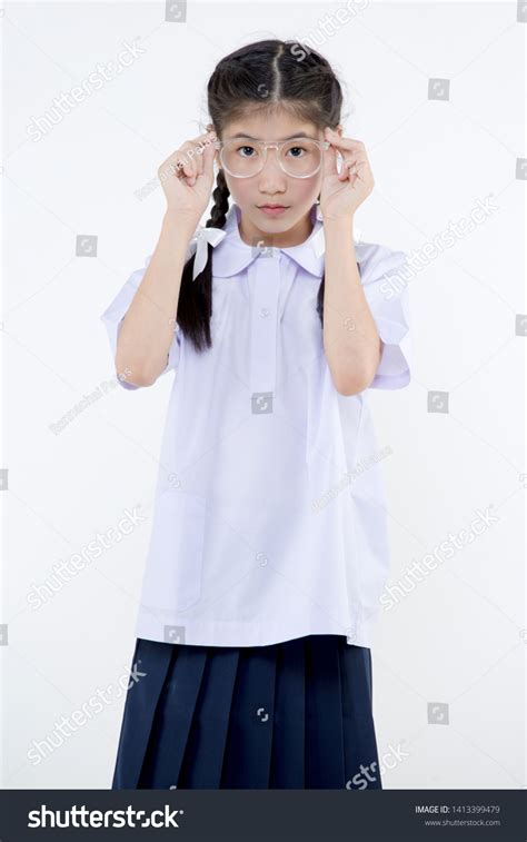 Portrait Lovely Asian Girl School Uniform Stock Photo 1413399479