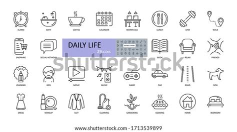 Vector Daily Life Icons Editable Stroke Stock Vector Royalty Free