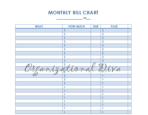 Blank Monthly Bill Chart