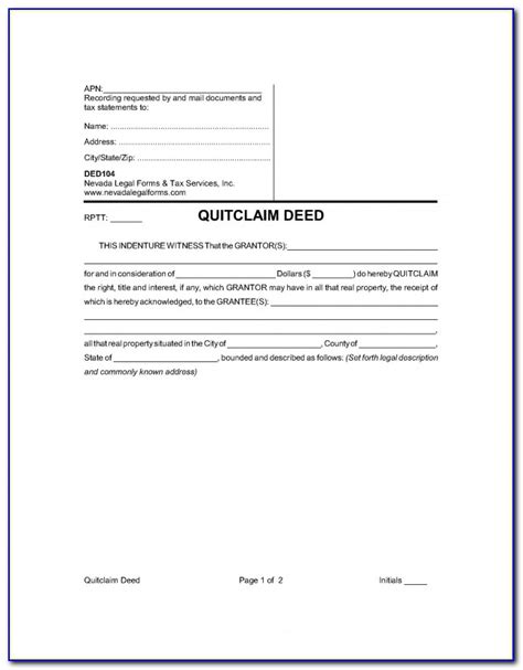 Quit Claim Deed Forms For Clark County Nevada Universal Network