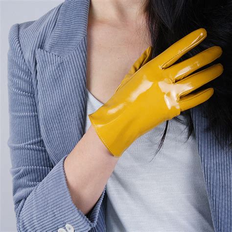 Latex Long Gloves Shine Leather Faux Patent Pu 20 50cm Opera Ginger