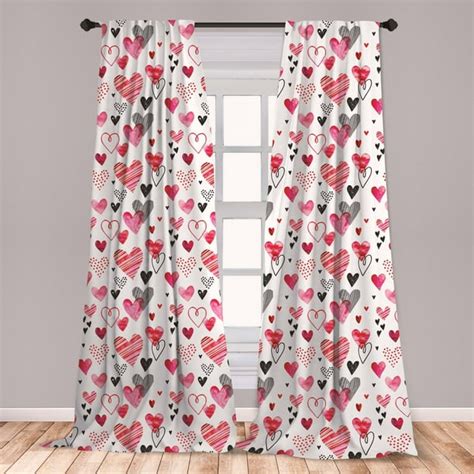 Valentine Curtains 2 Panels Set Different Types Of Heart Shapes