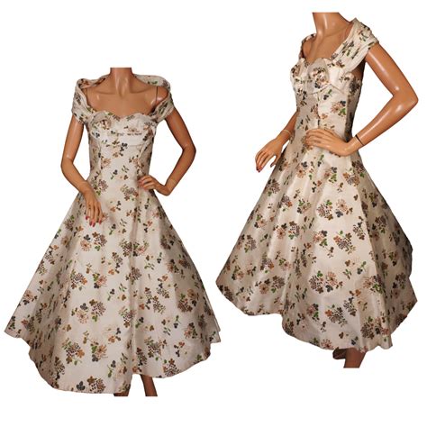 Vintage Silk Taffeta Dress 1950s Sleeveless Evening Gown Size S 1950s