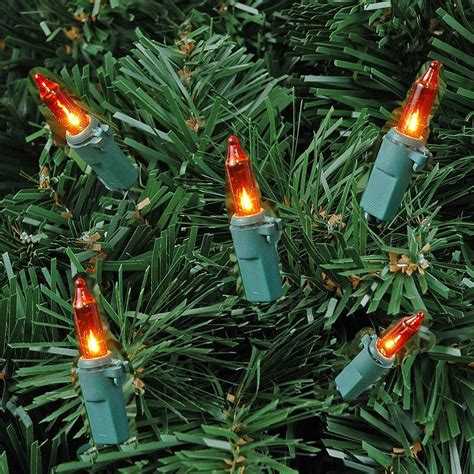 Amberorange Christmas Mini Light Set 50 Light Green Wire 11 Feet Long