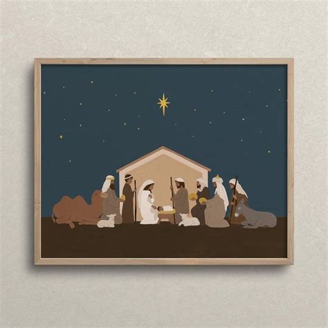 Nativity Scene Art Print Modern Christmas Decor Christmas Etsy In