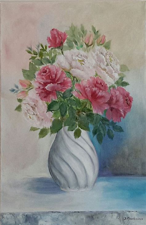 Vase Roses Painting Vase Of Flower Acrylic Painting On Canvas 100