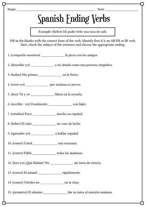 Free Printable Spanish Verb Conjugation Worksheets Printable Templates
