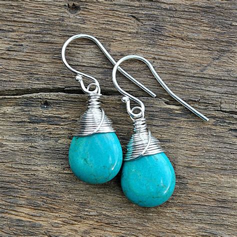 Turquoise Earrings Oxidized Sterling Silver Genuine Turquoise Dangle