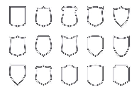 Shield Outline Labels Police Simple Emblem Shields Badge Icon Set S