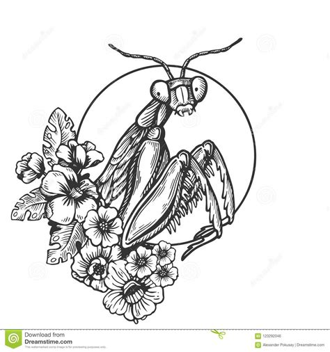 Mantis Insect Engraving Vector Illustration Stock Vector