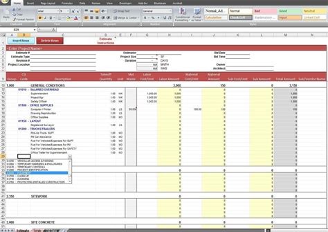 Estimating Spreadsheet Template —