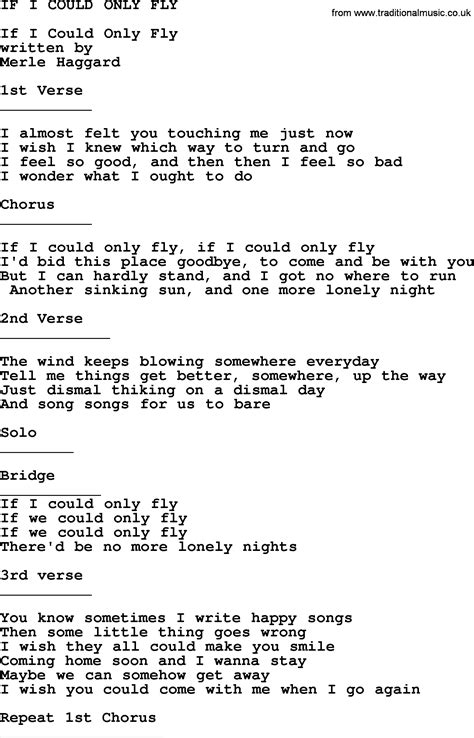 If I Could Only Fly By Merle Haggard Lyrics