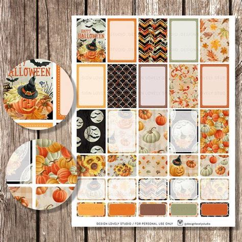A Sticker Sheet With Pumpkins Leaves And Other Fall Items On Top Of It