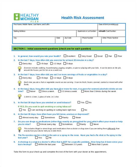 Free 36 Health Assessment Forms In Pdf Ms Word