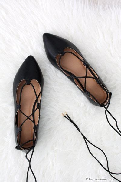 Faux Suede Pointy Strappy Ballet Ballerina Lace Up Flats Black