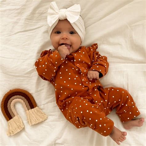 Pumpkin Spice Dot Romper Baby Girl Outfits Newborn Cute Baby Girl