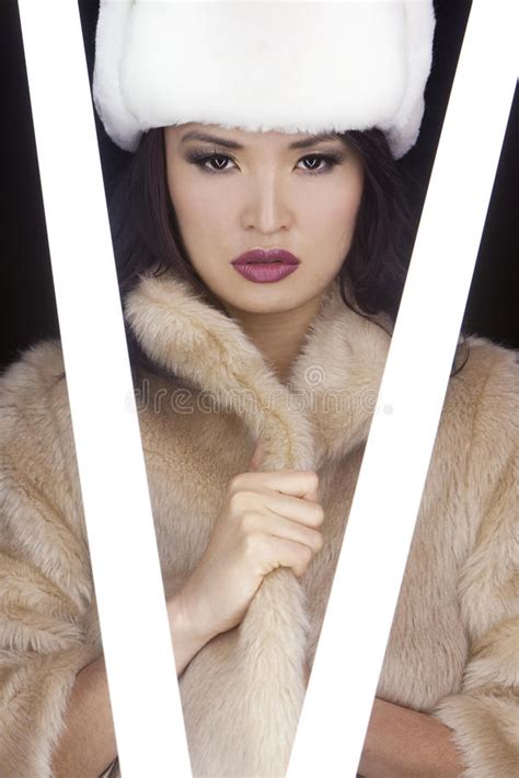Japanese Asian Girl In Fur Coat And Hat Stock Image Image Of Woman