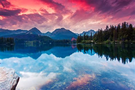 Fonds Decran Lac Montagnes Levers Et Couchers De Soleil Ciel Eau