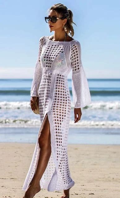 Vikionfly Long Crochet Beach Cover Up Bikini Coverup Women Summer White