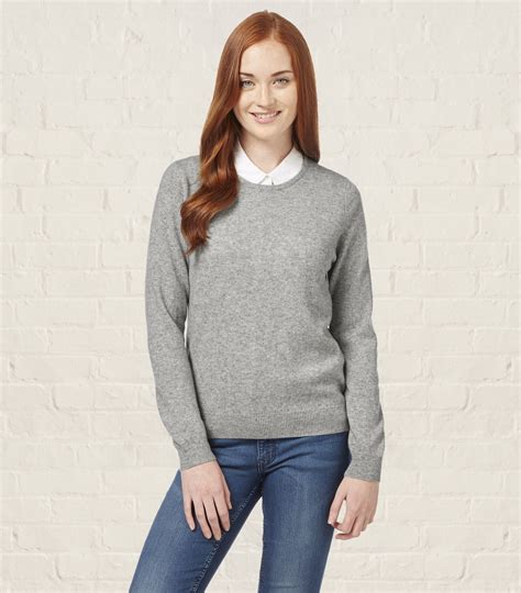 flannel grey womens cashmere and merino crew neck knitted jumper woolovers uk