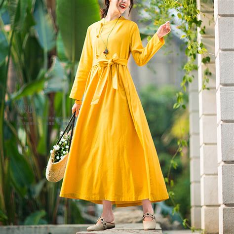 Fashion 2019 New Women Dresses Casual Cotton Linen Summer Dress Long Sleeve V Neck Loose Sashes
