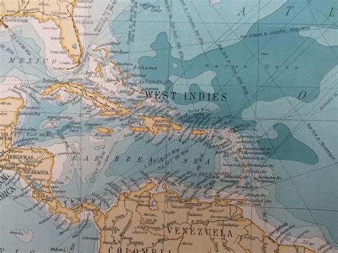 1920 North Atlantic Ocean Extra Large Original Antique Map Showing