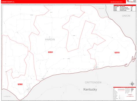 Hardin County Il Zip Code Wall Map Red Line Style By Marketmaps