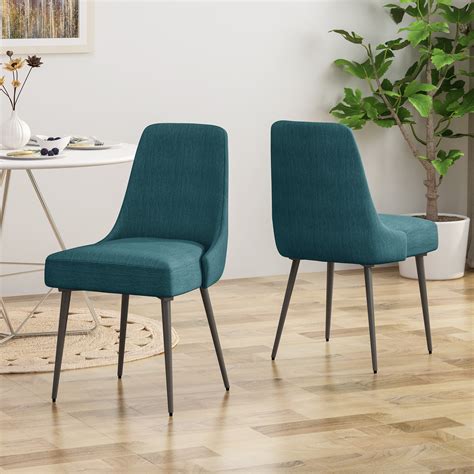 Bellamy Studio Modern Fabric Dining Chairs Set Of 2 Teal Gunmetal