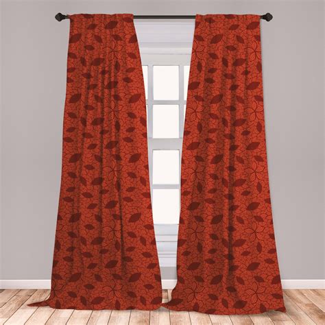 Burnt Orange Curtains 2 Panels Set Leafage Pattern With Victorian Lace