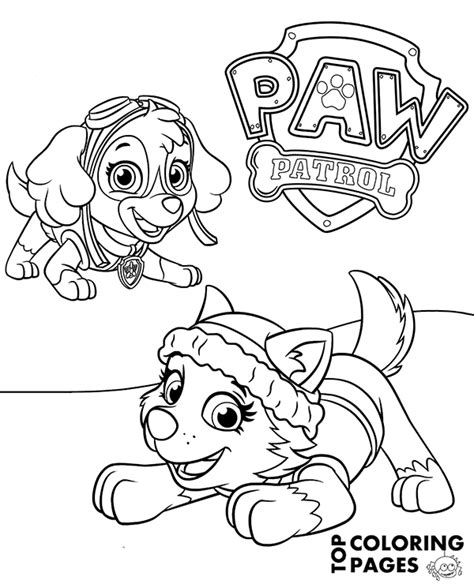 Skye paw patrol colouring pages. Everest and Skye on printable Paw Patrol coloring page