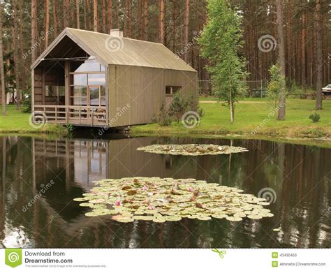 Wooden Modern House At A Pond Stock Image Image Of