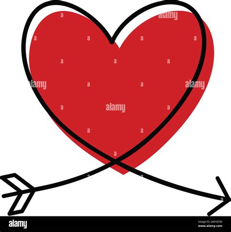 Cupids Arrow En El Dibujo De Líneas Continuas En La Forma De Un Corazón En Un Estilo Plano