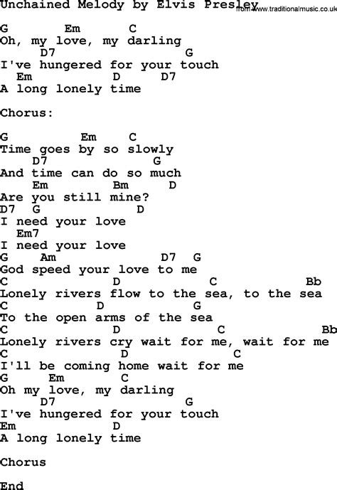 Unchained Melody By Elvis Presley Lyrics And Chords