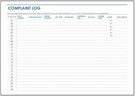 Complaint Log Template For Ms Excel Word And Excel Templates